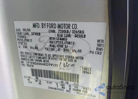 2004 Ford F-150 Fx4/Xlt from USA, damaged, VIN 1FTPX04504KD79155